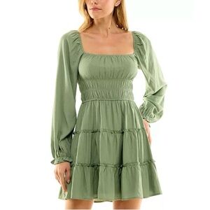 Trixxi Smocked Waist Ruffled Tiered Dress Women’s Size XL Green Long Sleeves